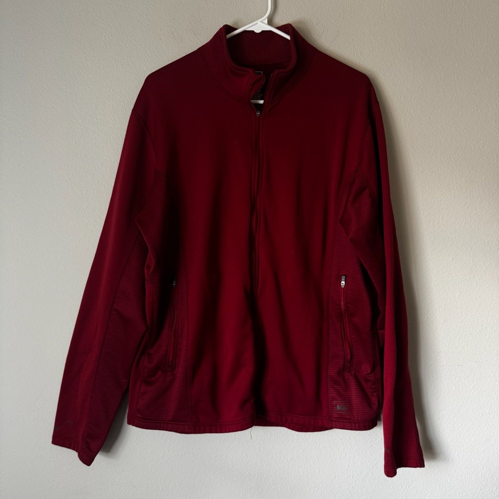 REI Mens‎ Full Zip Grid Fleece Jacket Burgundy Red Active Hiking Midlayer Large